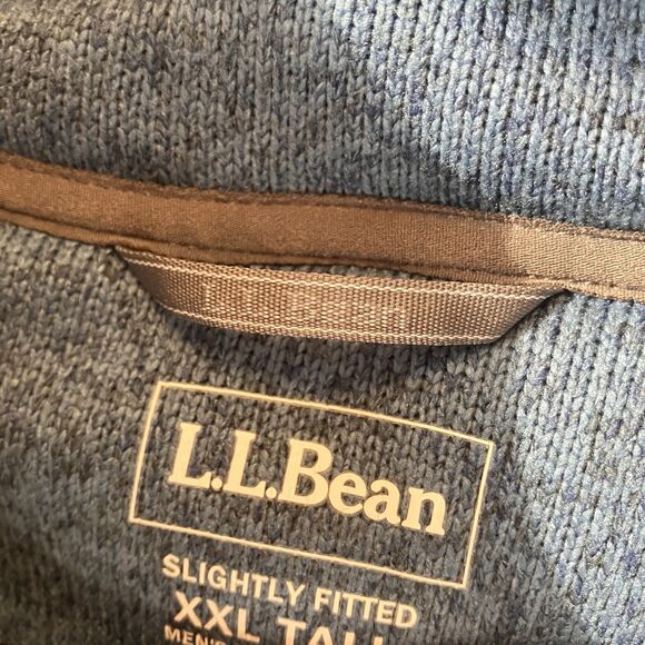 LL Bean Mens Sweater Fleece Pullover Jacket Blue 1/4 Snap Slightly Fitted XXLT - Picture 10 of 14